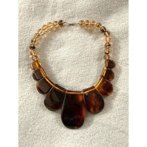 VTG 60s Tortoiseshell Lucite Bib Necklace Chunky Amber Brown Statement Jewelry